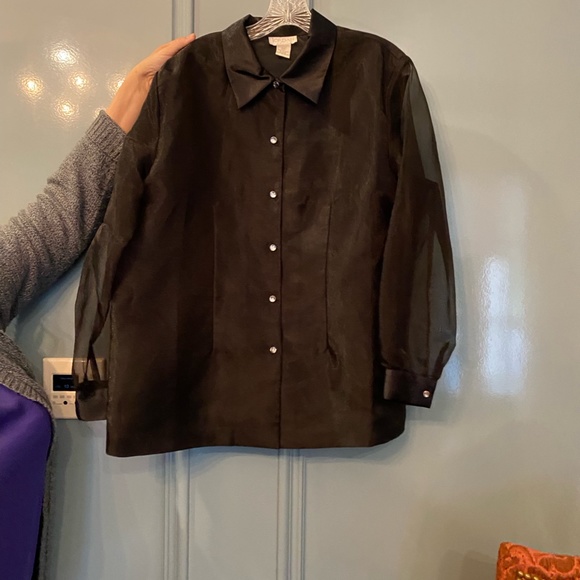 Jordan Woman, Size 16W, 100% Polyester lining, 100% Nylon Black Formal Blouse - Picture 5 of 10